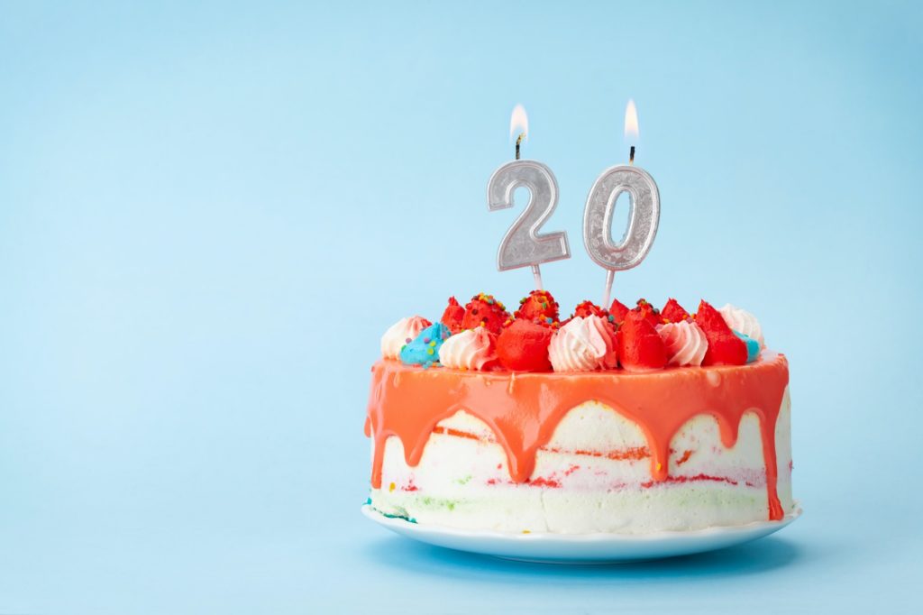 Birthday cake with number twenty candle